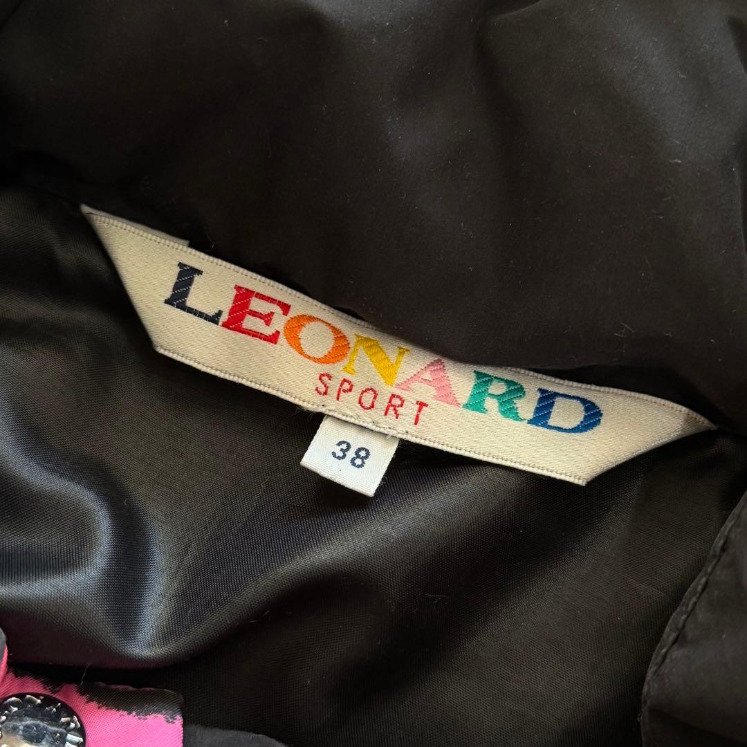 レオナール　ダウンコート　フェザー　フード　ロゴ刻印ボタン　日本製　ブラック　M