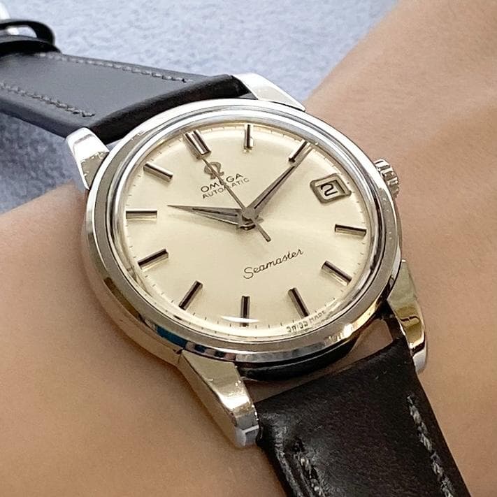 OH済 オメガ シーマスター デイト シルバーサンレイ 5.5振動 自動巻き