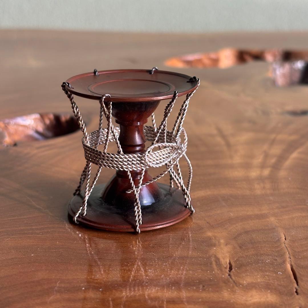 銀線紐鼓 蓋置 朱漆 井波慶州造 茶道具 共箱