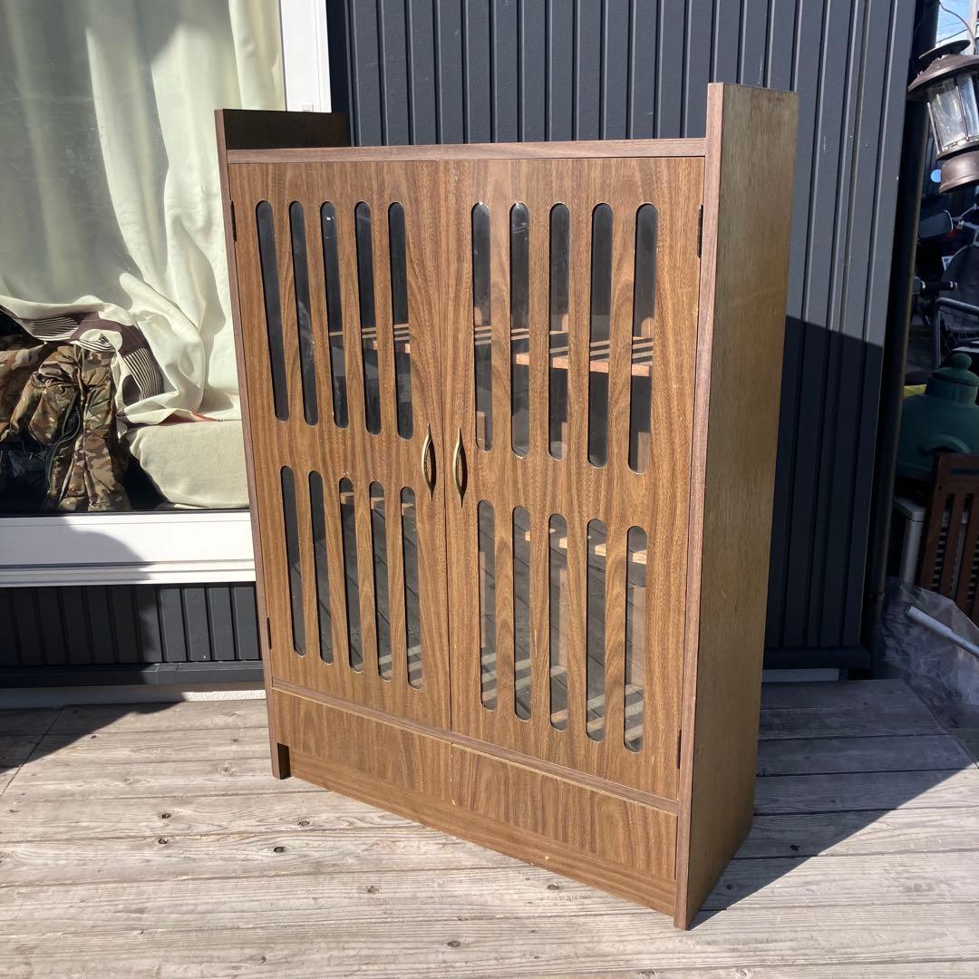 昭和レトロ 木製格子扉キャビネット 飾り棚 古家具 古道具 引き出し収納