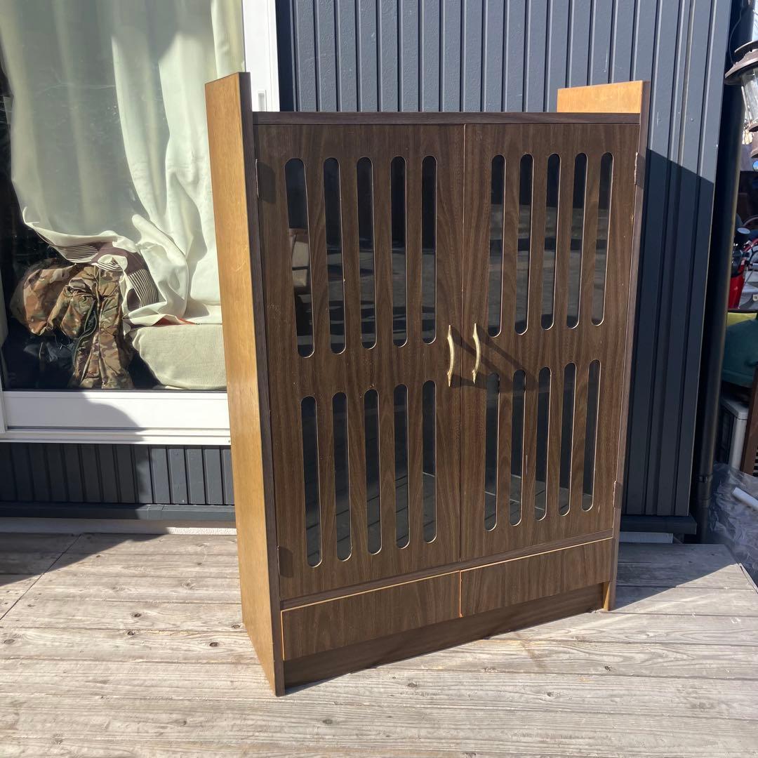 昭和レトロ 木製格子扉キャビネット 飾り棚 古家具 古道具 引き出し収納