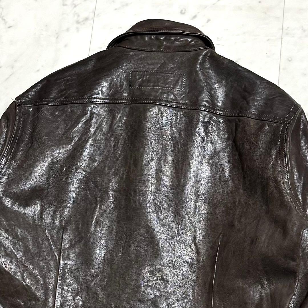 美品 イサムカタヤマバックラッシュ カウレザーシャツ 牛革 ダークブラウン 2