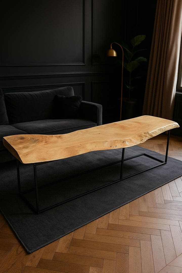 栃　トチ　一枚板テーブル　ローテーブル　ベンチディスプレイ　アイアン　民泊