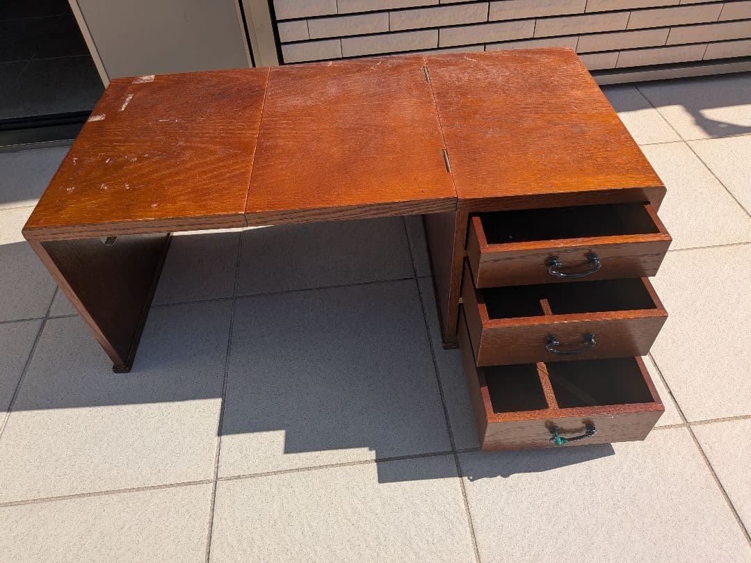 （送料無料）文机　折りたたみ　アンティーク　レトロ　家具　和　3段引き出し