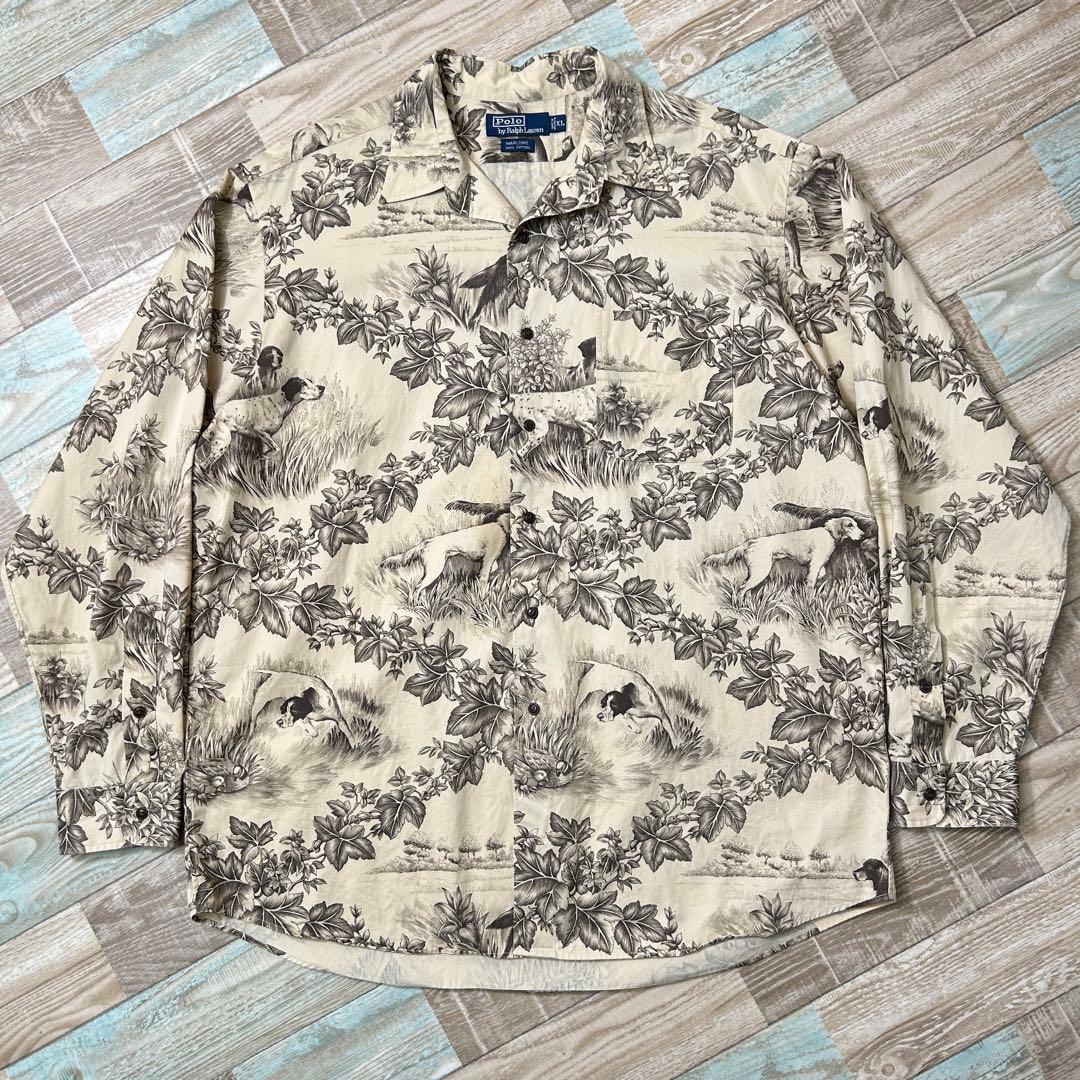イ*ロ様 90s ラルフローレン MARLOWE 柄シャツ ハンティング 犬柄