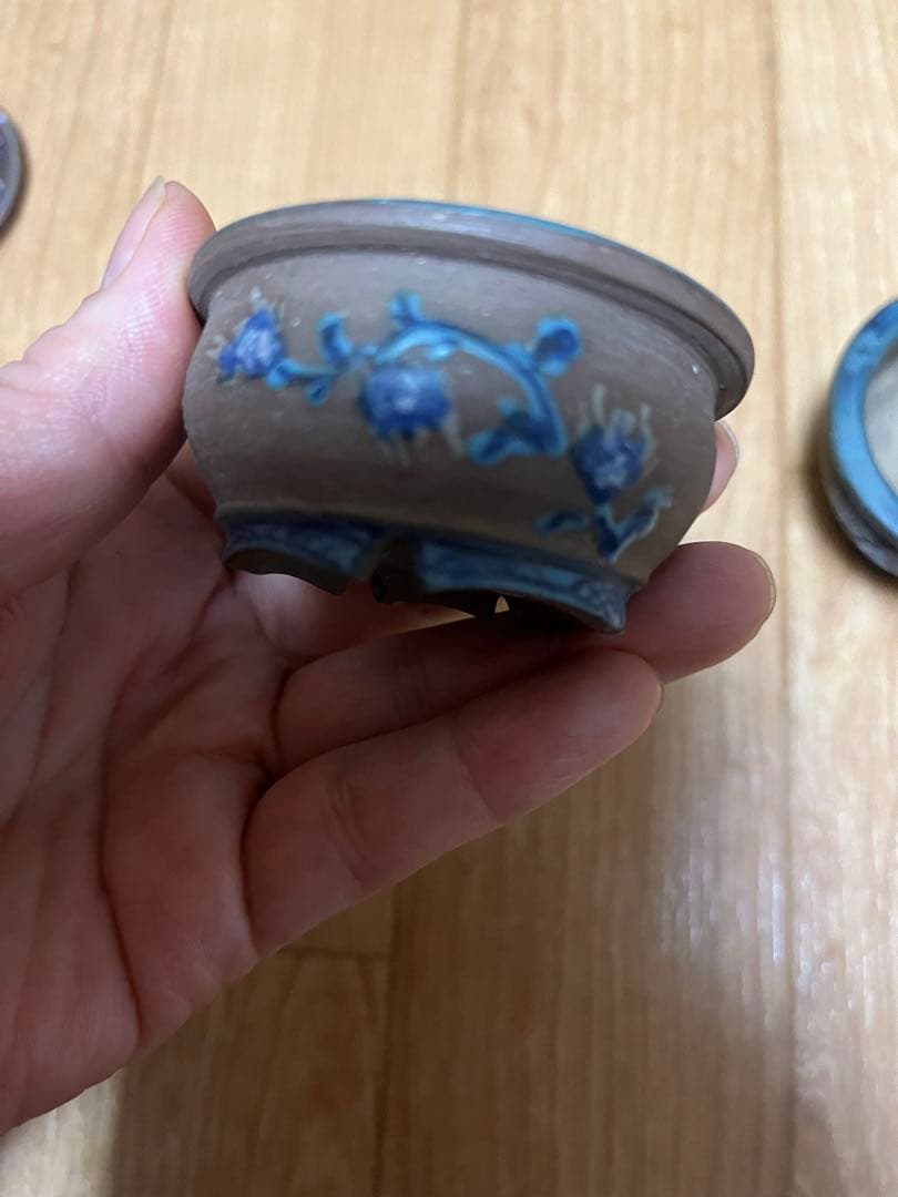 豆盆栽鉢　希少時代　陶翠　彩交趾黒泥丸豆鉢3個セット