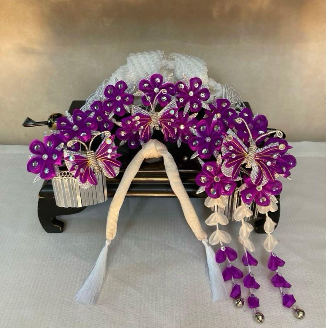 専用　七五三　紫アゲハの隠れ宿　希少　勝山簪　選べる玉簪　Uピン水引簪　後押し