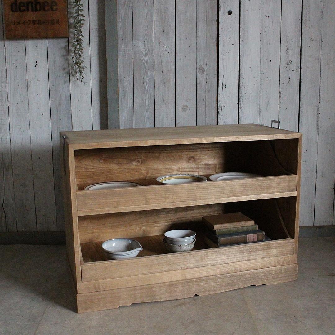 古い木製の引き出し　2段　食器棚　シャツケース　収納棚　チェスト　古家具