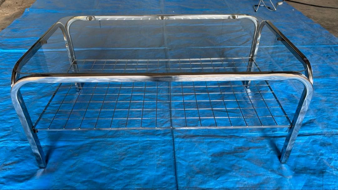 【昭和レトロ】80年代　ガラステーブル　センターテーブル　アイアンフレーム