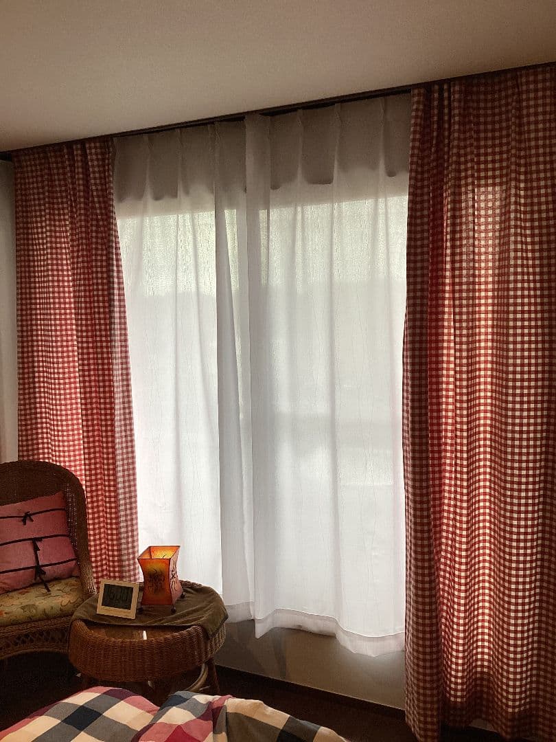 カーテン 100x230 2枚 ギンガムチェック レッド