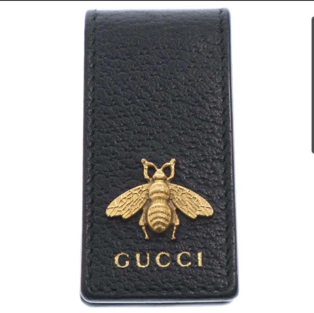 GUCCI ブラック レザー マネークリップ 蜂
