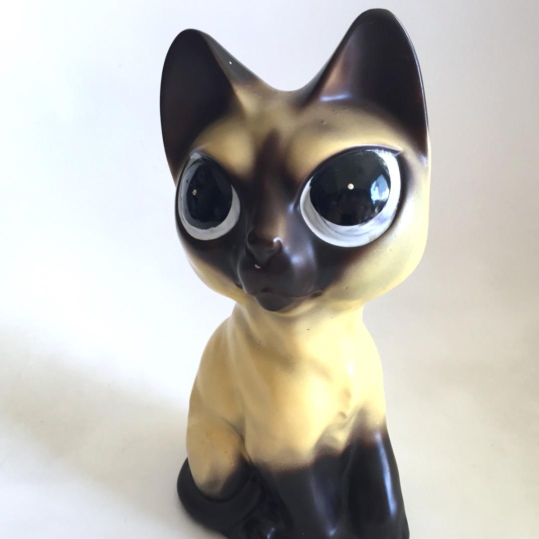 ビンテージ Norleans製 Big eye Cat置物 陶器 シャム猫 ねこ