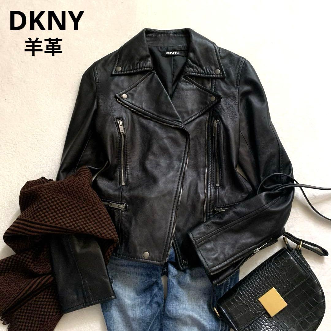 DKNY ダナキャラン　レザーライダースジャケット　 M ブラック　羊革